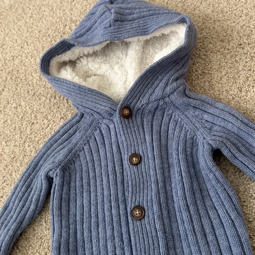 Baby Ribbed Sweater Knit Button-Front Jumpsuit - Picture 6 of 7